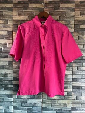 Women’s Vintage Bon Worth Medium Short Sleeve Embroidered Button-Up Shirt